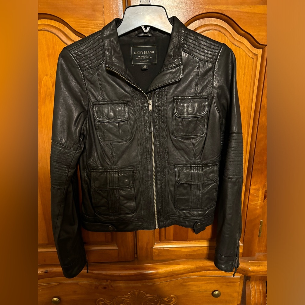 Lucky brand black leather jacket new